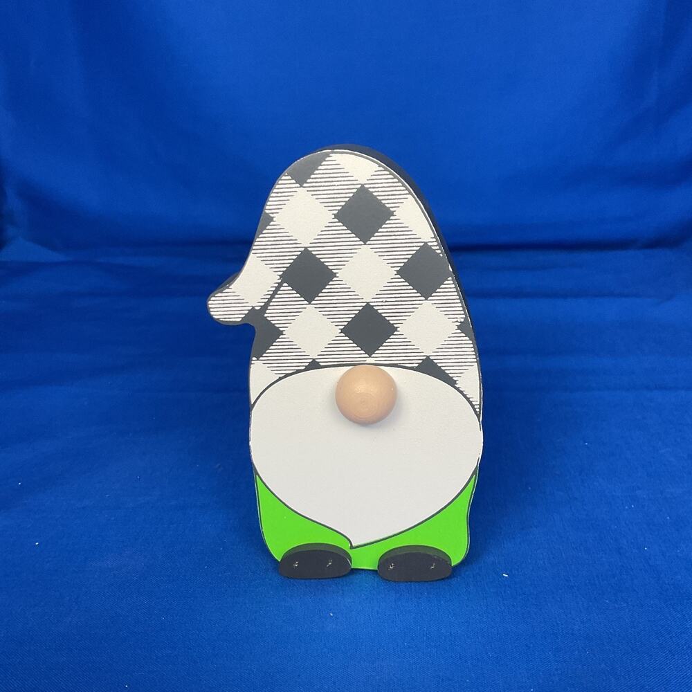 Black White Plaid Check Gnome Wood Sign Cutout Tiered Tray Tabletop Decor